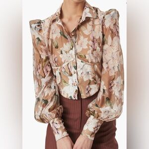 Bardot Valentina Balloon Sleeve Corset Crop floral Blouse